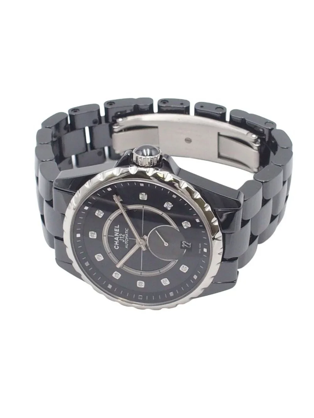 Chanel Black Ceramic SS Diamond 11 PD Small Second Watch Automatic